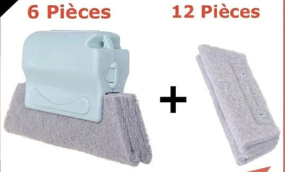 Window groove cleaning brush with comfortable grip and scouring pad head