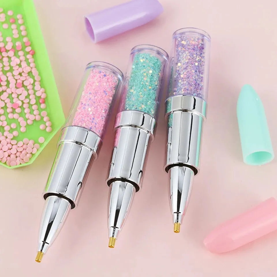 5D diamond painting point drill pen tool in green, pink, and purple colour options