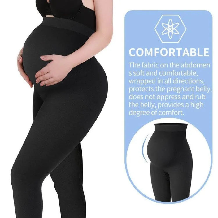 Black high waist maternity leggings in cotton, sizes S M L, over-bump pregnancy pants
