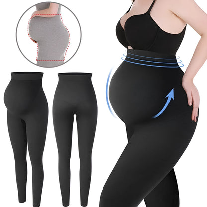 Black high waist maternity leggings in cotton, sizes S M L, over-bump pregnancy pants