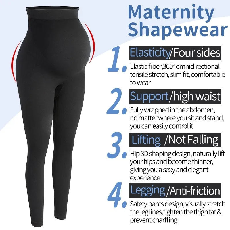 Black high waist maternity leggings in cotton, sizes S M L, over-bump pregnancy pants