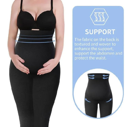 Black high waist maternity leggings in cotton, sizes S M L, over-bump pregnancy pants