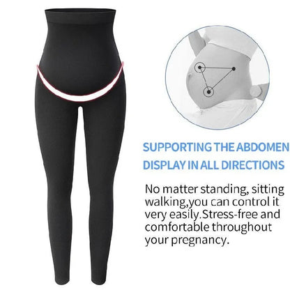 Black high waist maternity leggings in cotton, sizes S M L, over-bump pregnancy pants