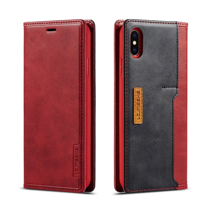 Leather wallet case for iPhone showing flip cover design with card storage slots and magnetic closure