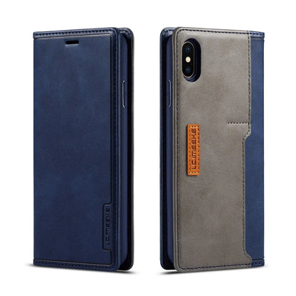 Leather wallet case for iPhone showing flip cover design with card storage slots and magnetic closure