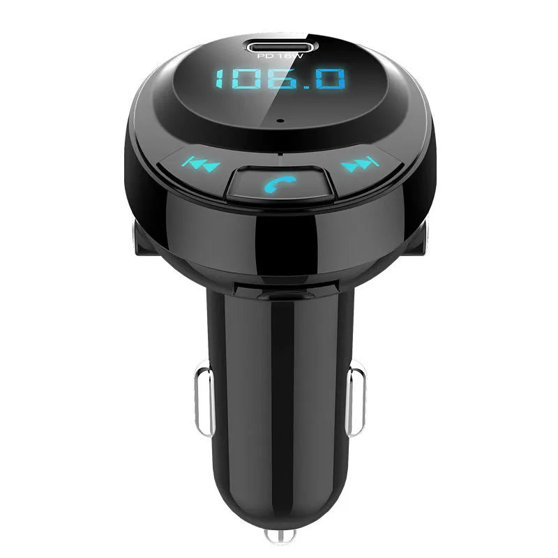 Black Bluetooth car MP3 charger with digital display and dual USB ports for mobile phone charging