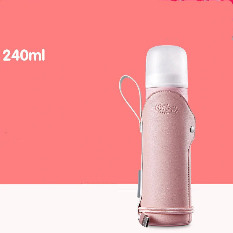 Glass baby bottle with wide opening showing 240ml measurement markings and straight-sided design