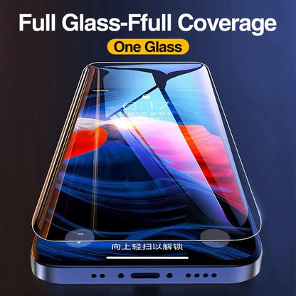 Four transparent tempered glass screen protectors for Apple iPhone models with anti-blue light feature