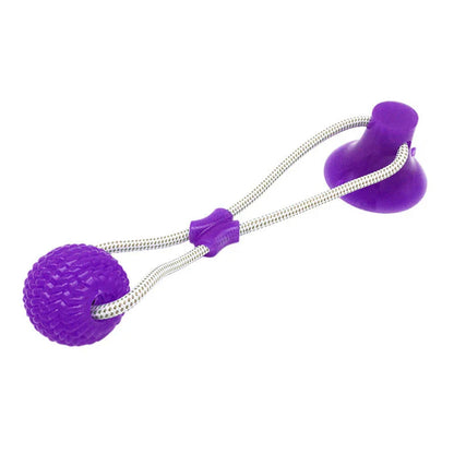 Multi-function dog chew toy with colorful rubber and cotton fiber rope for dental care and playtime