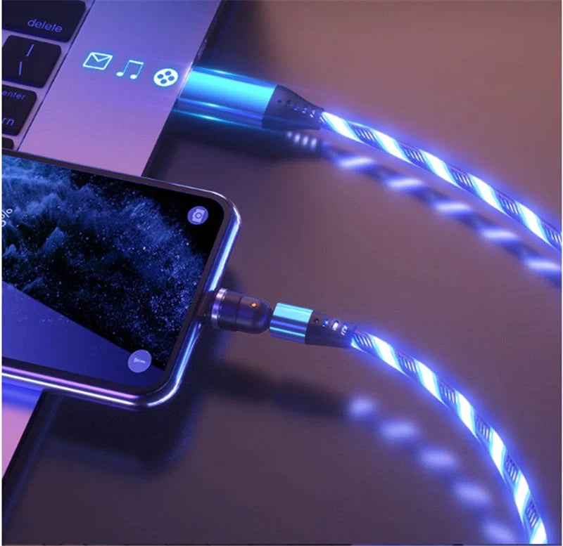 540 Rotate Luminous Magnetic Cable with LED flowing light design for fast charging