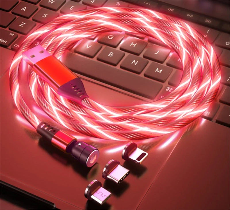 540 Rotate Luminous Magnetic Cable with LED flowing light design for fast charging