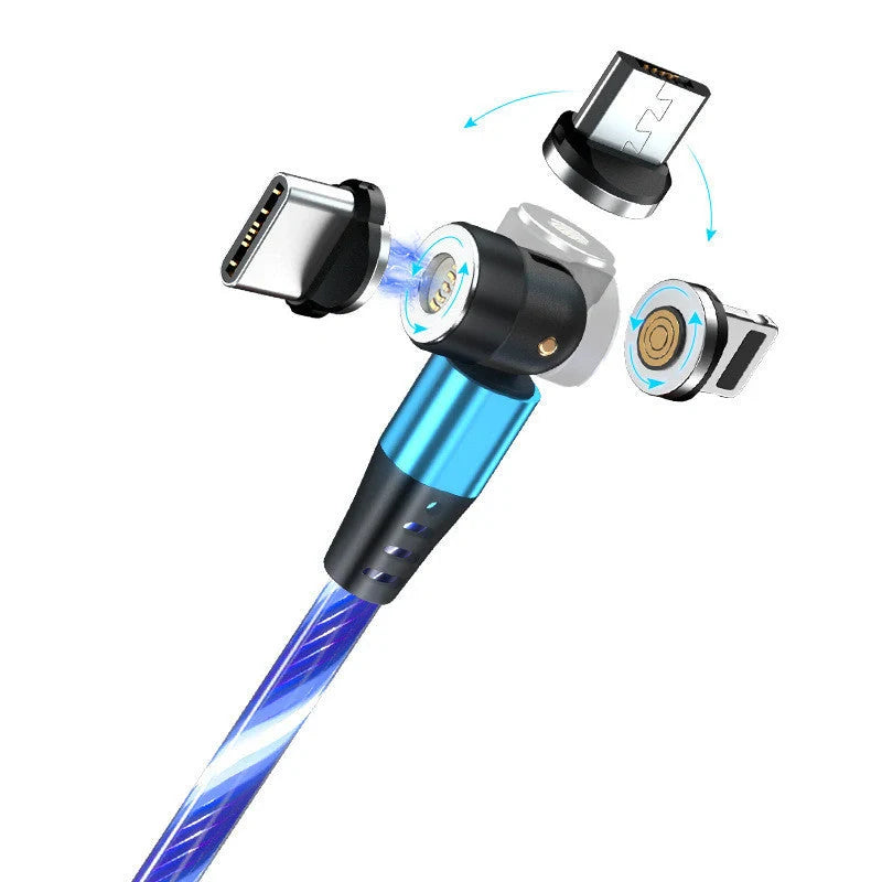 540 Rotate Luminous Magnetic Cable with LED flowing light design for fast charging