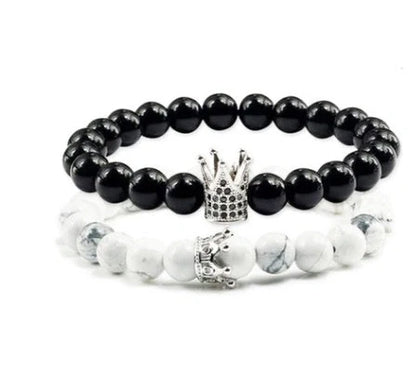 Handmade micro inlaid zircon crown bracelet with volcanic stone and white turquoise