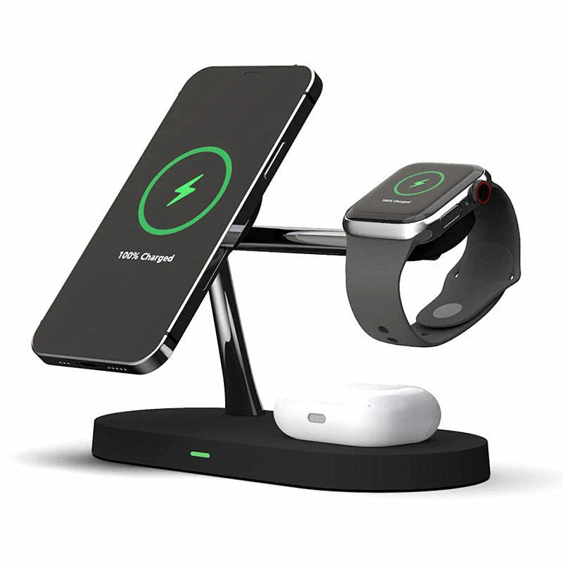 Premium 5-in-1 wireless charging station with magnetic device holder and adjustable night light