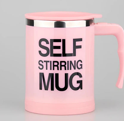 Self-stirring coffee mug with creative handle and button design showing 8.8cm diameter