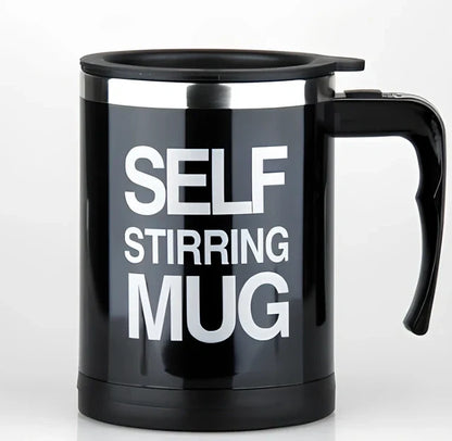 Self-stirring coffee mug with creative handle and button design showing 8.8cm diameter