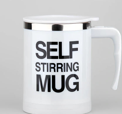 Self-stirring coffee mug with creative handle and button design showing 8.8cm diameter