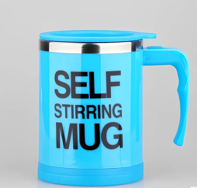 Self-stirring coffee mug with creative handle and button design showing 8.8cm diameter