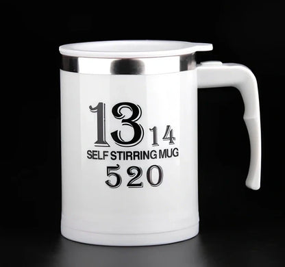 Self-stirring coffee mug with creative handle and button design showing 8.8cm diameter