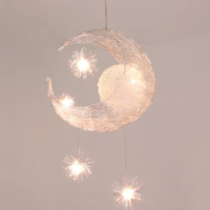 Aluminum wire star moon chandelier with 5W LED, 250mm wide, adjustable 0.6m height for warm or white light in 15-30㎡ areas