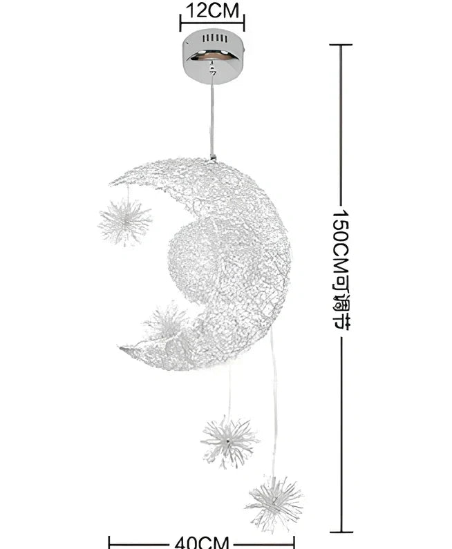 Aluminum wire star moon chandelier with 5W LED, 250mm wide, adjustable 0.6m height for warm or white light in 15-30㎡ areas