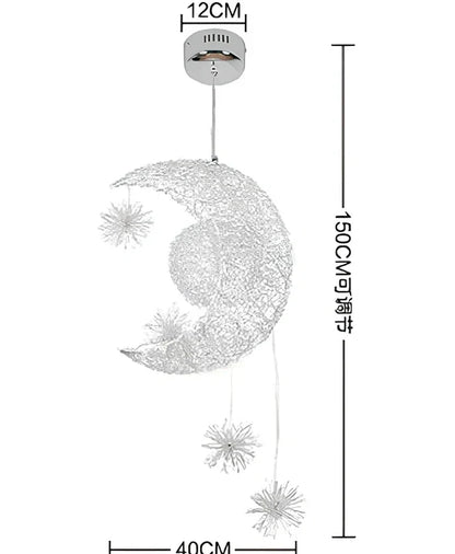 Aluminum wire star moon chandelier with 5W LED, 250mm wide, adjustable 0.6m height for warm or white light in 15-30㎡ areas