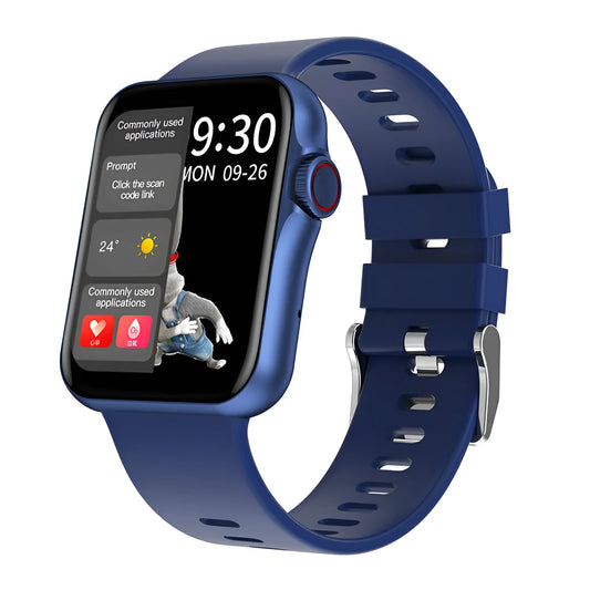 D06 black smartwatch with colour screen on a silicone strap, showing split-screen display with time and step count.