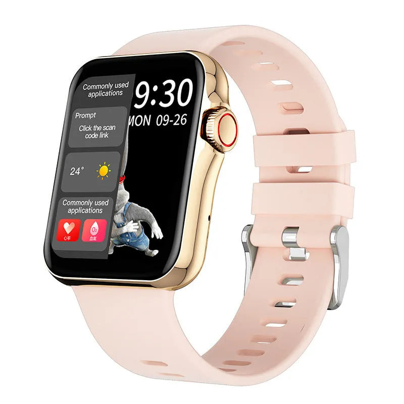 D06 black smartwatch with colour screen on a silicone strap, showing split-screen display with time and step count.