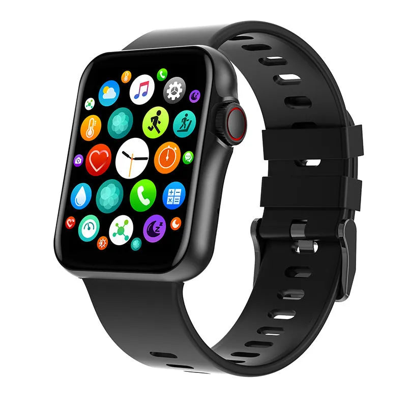 D06 black smart watch with 1.6-inch colour screen and liquid silicone strap on a wrist