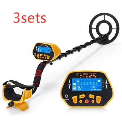 GC1028 black and yellow metal detector with LCD display, adjustable pole, and 20cm waterproof search coil for treasure hunting