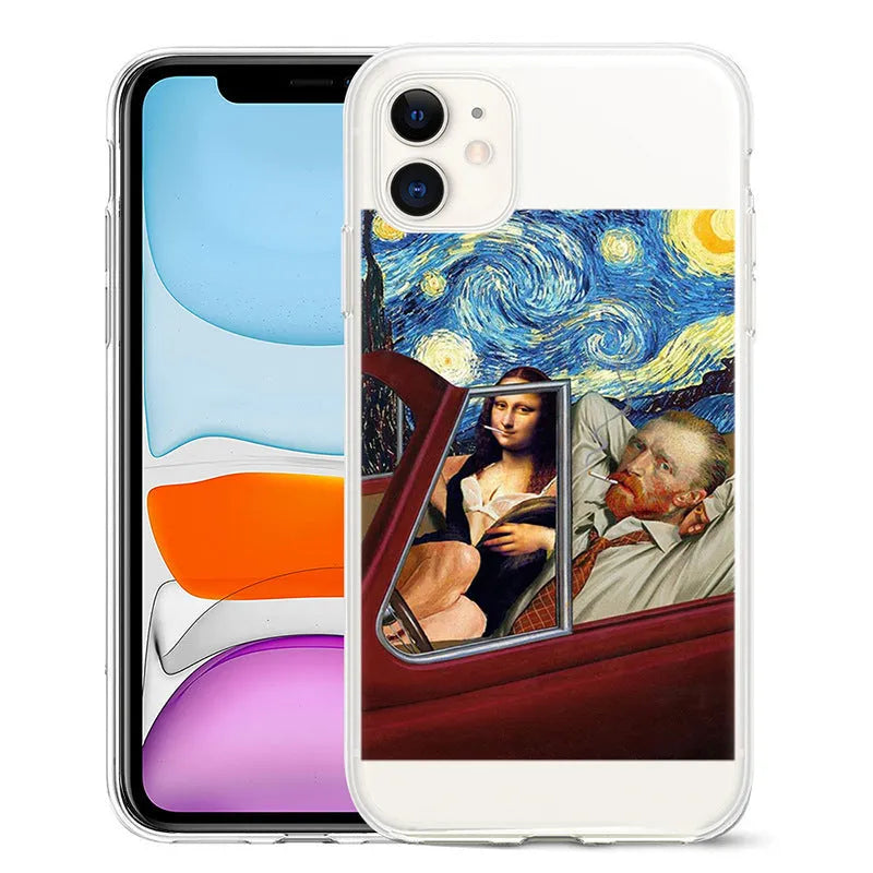 Van Gogh starry night art design on a flexible TPU phone case for iPhone models.