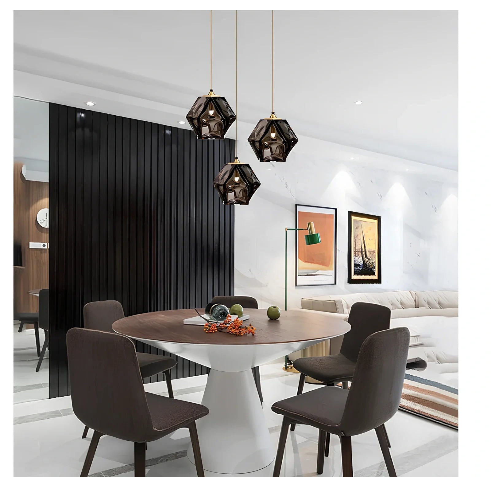 Glass Rubik's Cube chandelier with geometric design and adjustable 1m height