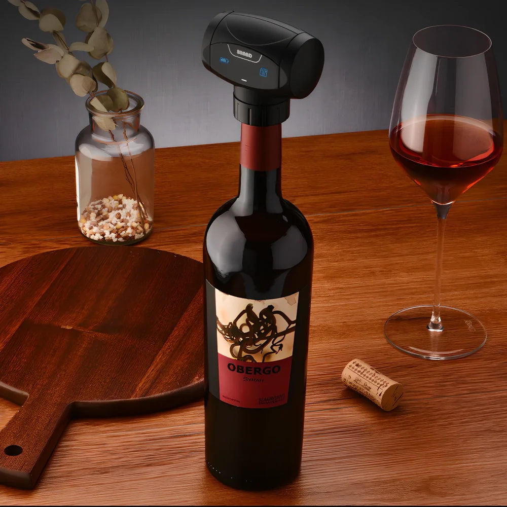 Black electric wine stopper with vacuum preservation technology for bottle freshness