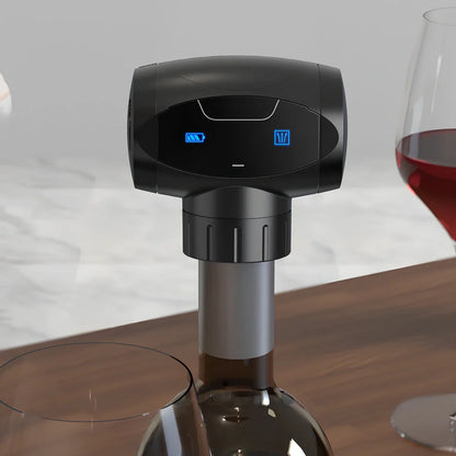 Black electric wine stopper with vacuum preservation technology for bottle freshness