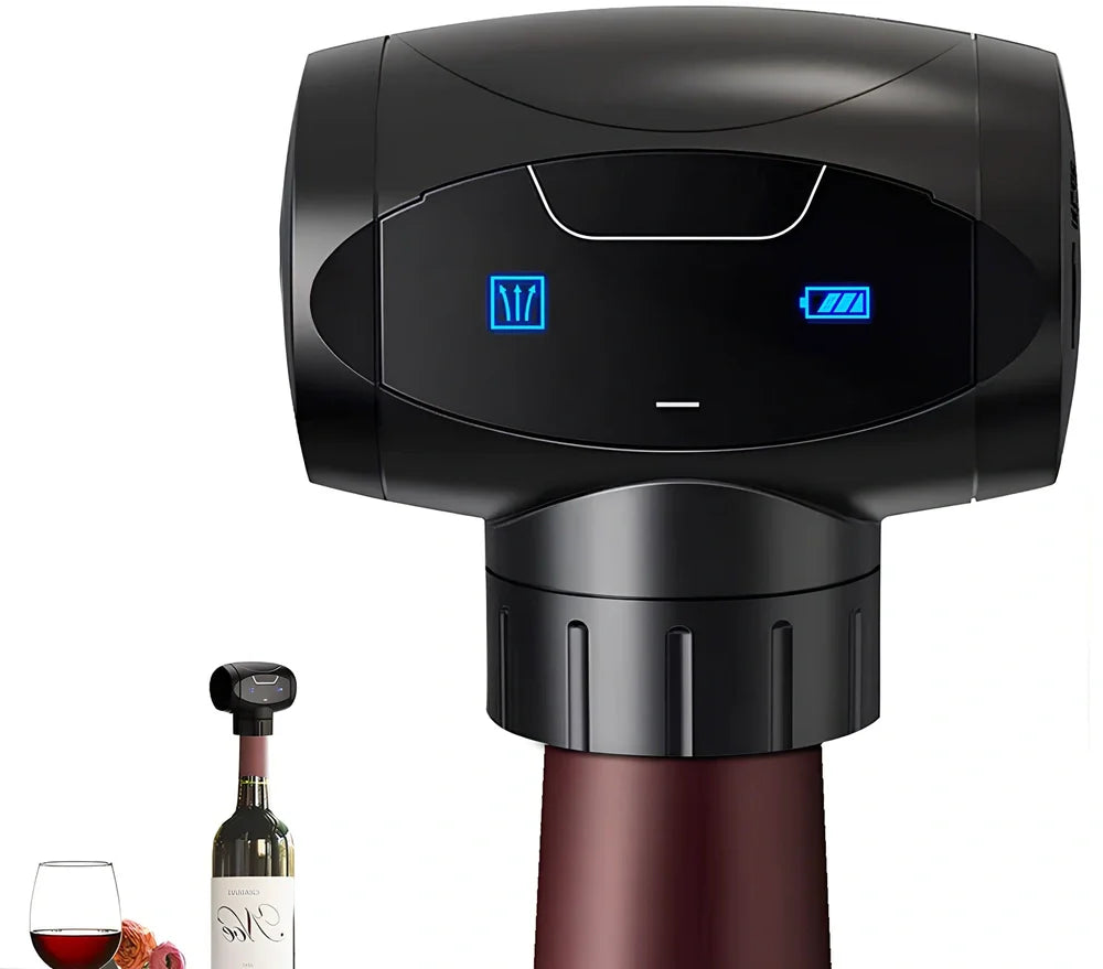 Black electric wine stopper with vacuum preservation technology for bottle freshness