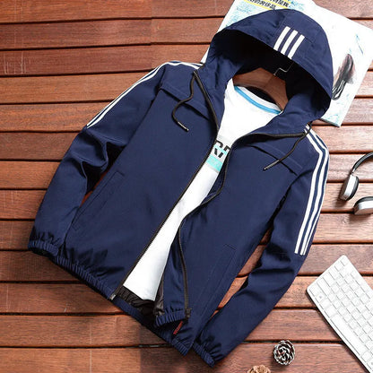 Men's polyester baseball uniform jacket in grey with long sleeves, straight hem, and side slit pockets.