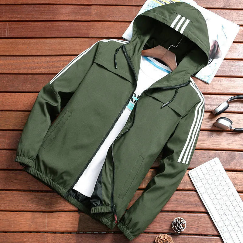 Men's polyester baseball uniform jacket in grey with long sleeves, straight hem, and side slit pockets.