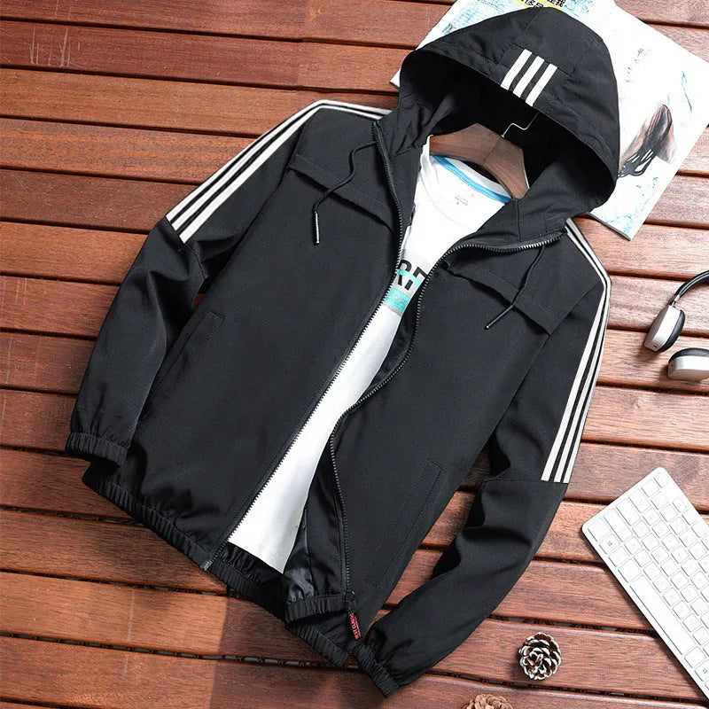 Men's polyester baseball uniform jacket in grey with long sleeves, straight hem, and side slit pockets.