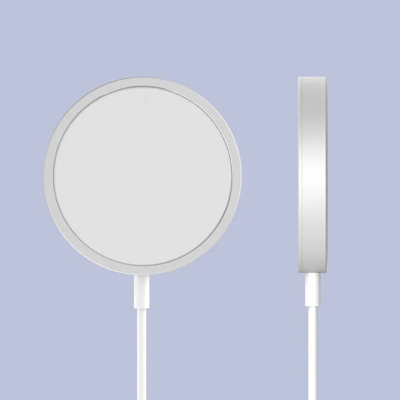 Magsafe magnetic wireless charger in silver metal for iPhone 12 and 13 series with 9V output