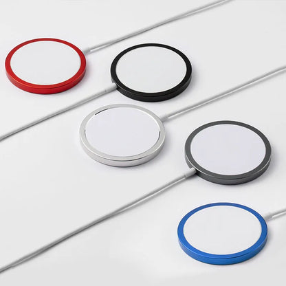 Magsafe magnetic wireless charger in silver metal for iPhone 12 and 13 series with 9V output