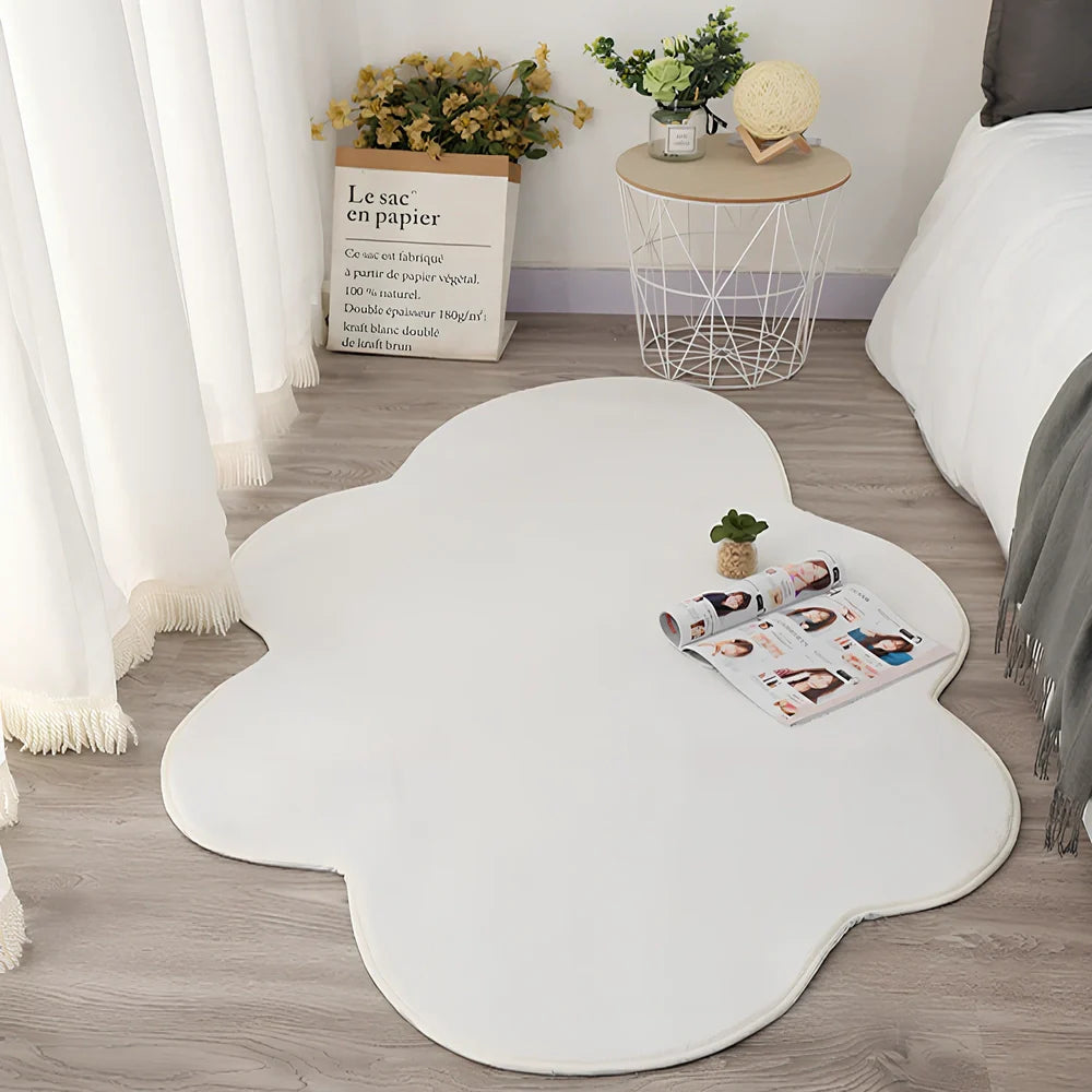 White cloud floor mat in blue colour measuring 80x120cm with plain pattern design
