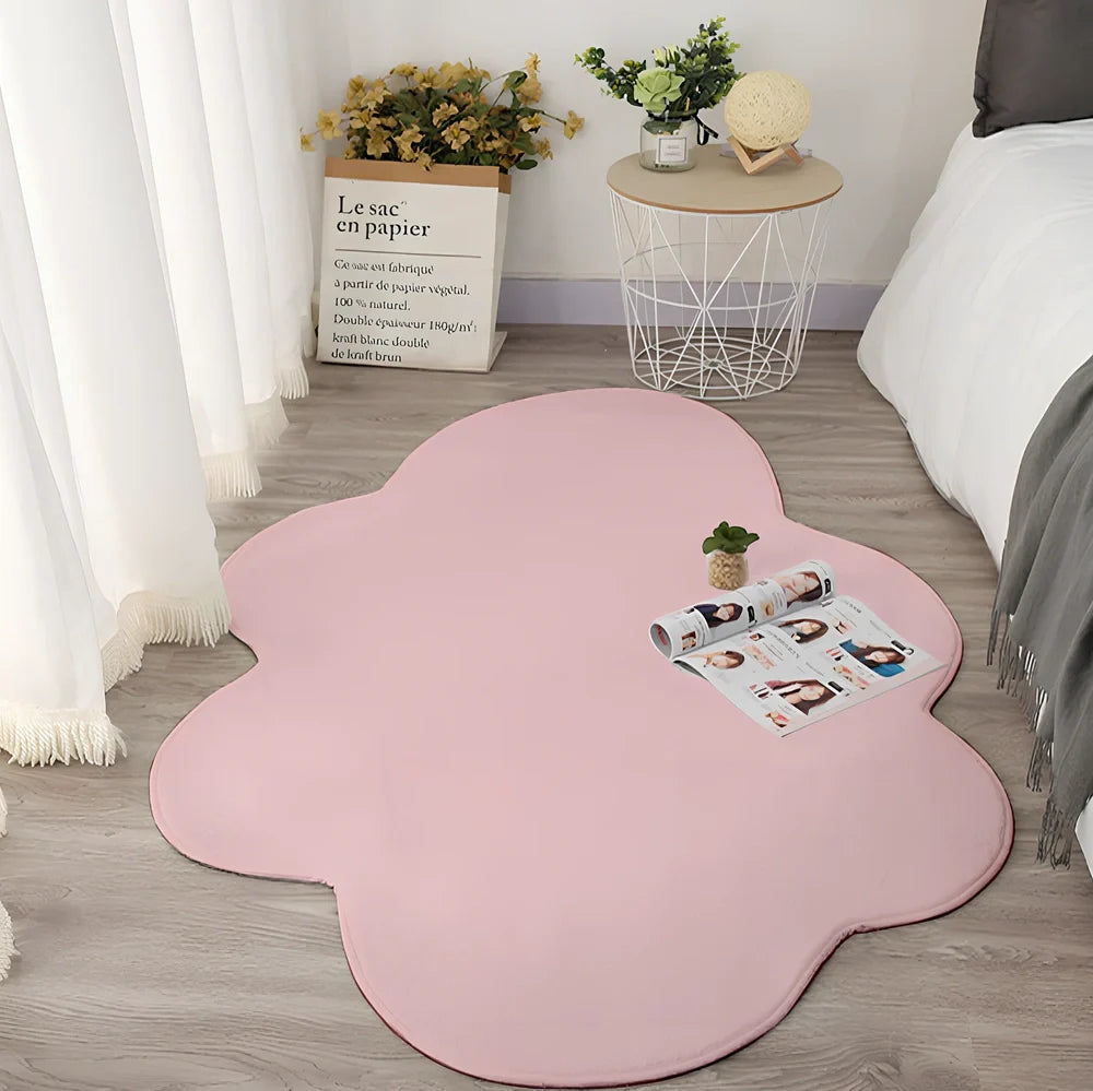 White cloud floor mat in blue colour measuring 80x120cm with plain pattern design