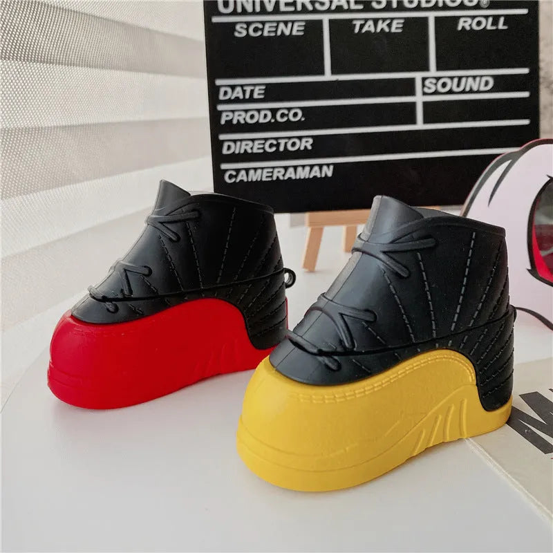 Silicone flip protective cover for AirPods 1 2 3 generations and AirPods Pro 3, black and red-shoes or black and yellow-shoes
