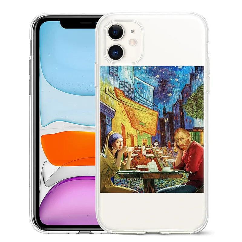 Van Gogh starry night art design on a flexible TPU phone case for iPhone models.