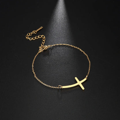 Classic stainless steel cross pendant bracelet with adjustable length for a versatile, refined American look