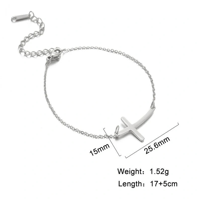 Classic stainless steel cross pendant bracelet with adjustable length for a versatile, refined American look