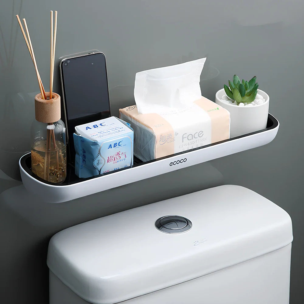 Grey wall-mounted bathroom storage rack with 35 compartments for toiletries organisation