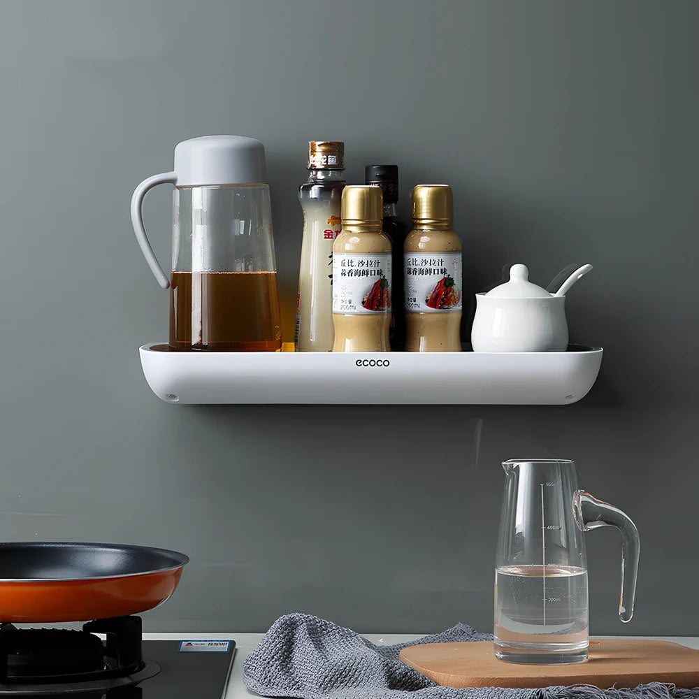 Grey wall-mounted bathroom storage rack with 35 compartments for toiletries organisation