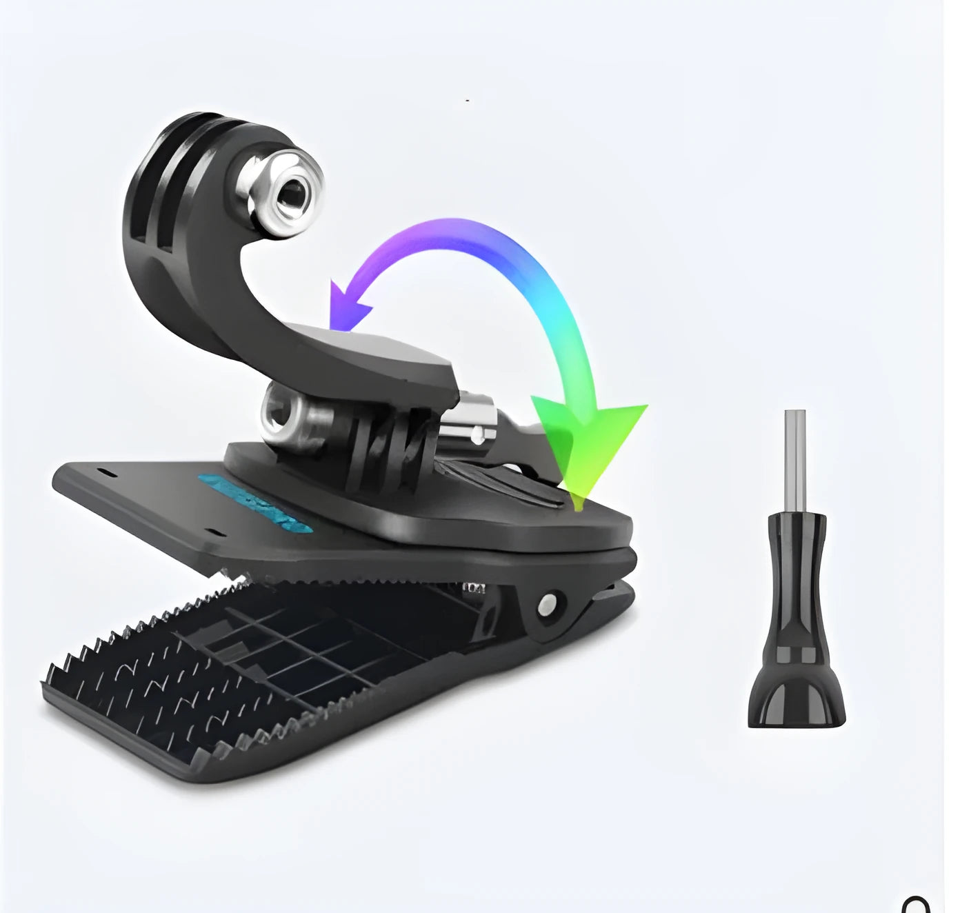 360-degree rotating backpack clip for GoPro action cameras with aluminium alloy construction