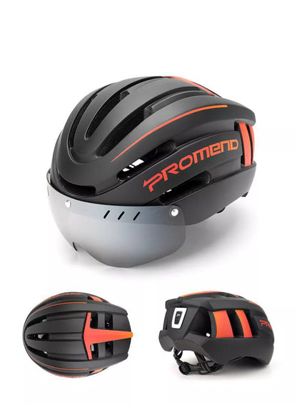 Mountain bike helmet with LED warning light and ventilation system